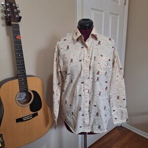 Vintage Jitterbug Ranch pearl snap shirt with cowboy print size medium
